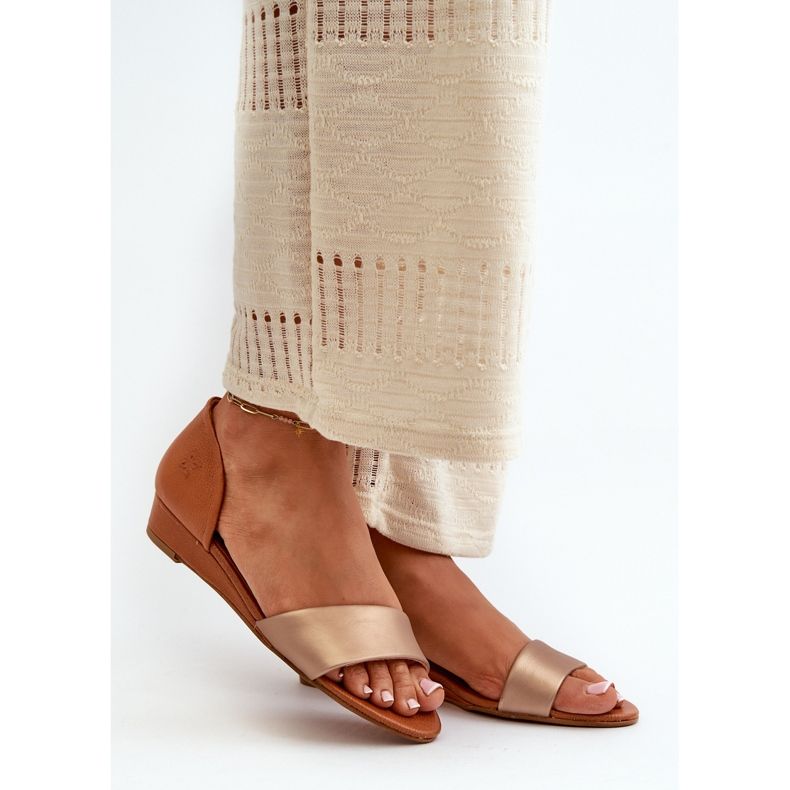 Lädersandaler Maciejka 1971-68 Brun och guld gyllene 1