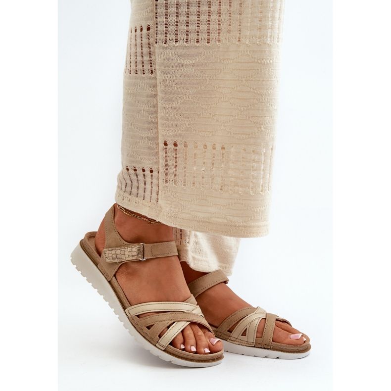 Bekväma och lätta damsandaler med kardborreband Inblu CN000041 Beige och guld 2