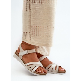 Bekväma och lätta damsandaler med kardborreband Inblu CN000041 Beige och Silver 2