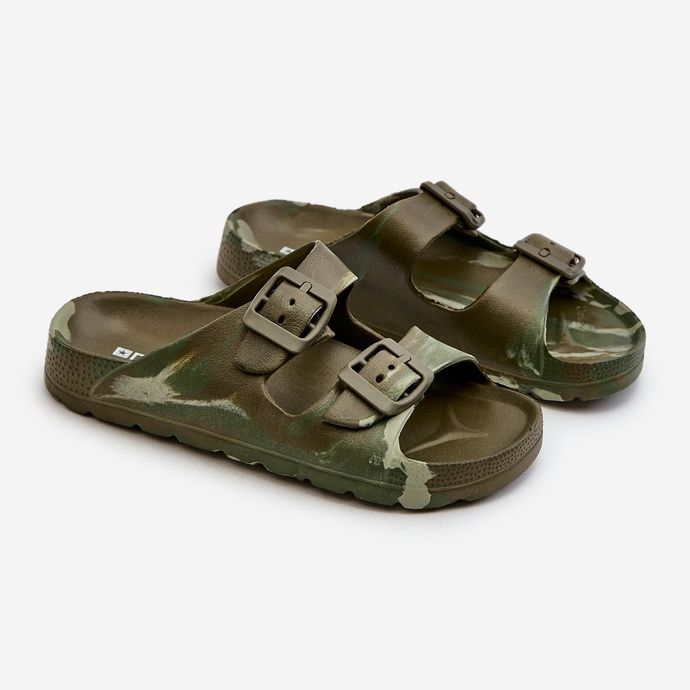 Lättviktsflipflops i skum för pojkar med spännen, mörkgrön, Adirnaca 1