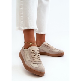 Sneakers i läder för kvinnor, grå och beige Vinceza 7333 2