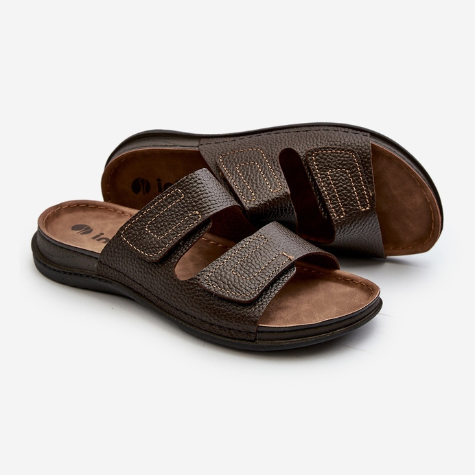 Bekväma flip-flops för män med kardborreband Inblu GV00002I Mörkbrun 2