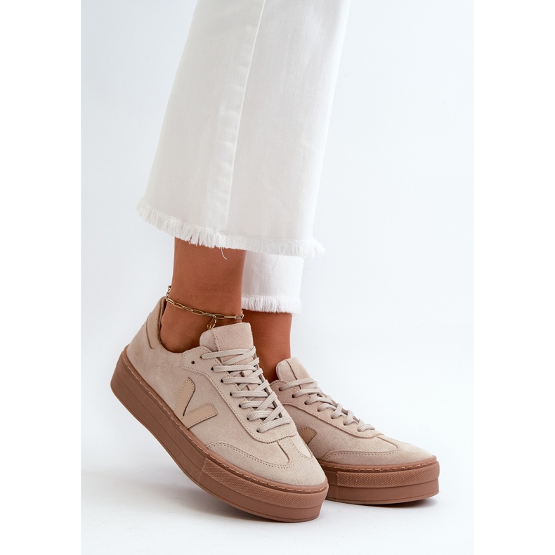 Zazoo N1100S2 Sneakers i mocka för kvinnor på plattform, beige 1