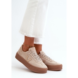 Zazoo N1100S2 Sneakers i mocka för kvinnor på plattform, beige 2