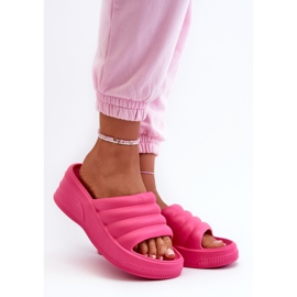 Lättviktsflip-flops i skum för kvinnor på kil och plattform, Fuchsia Tendrea rosa 1