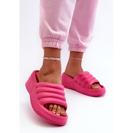 Lättviktsflip-flops i skum för kvinnor på kil och plattform, Fuchsia Tendrea rosa 2