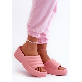Lättviktsflip-flops i skum för kvinnor på kil och plattform, rosa Tendrea 1