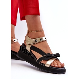 S.Barski Damsandaler med rosett D&amp;A CR956 guld gyllene 3