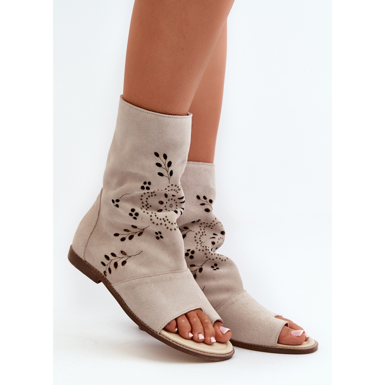 Zazoo 3437 mockasandaler för kvinnor med dragkedja ovanför ljusbeige 1