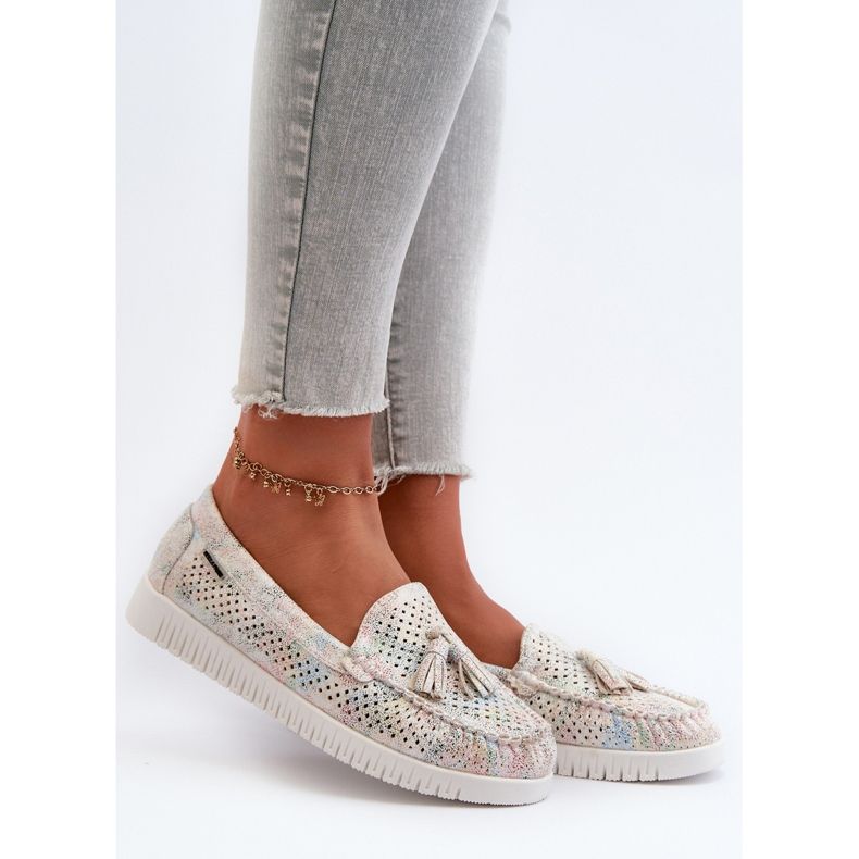 Genombrutna mockasiner för kvinnor gjorda av Eco Leather Multicolor Tinami mångfärgad 1