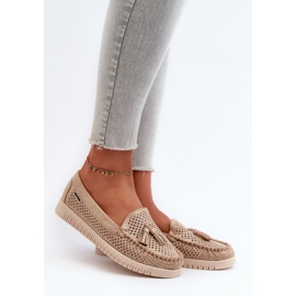 Genombrutna mockasiner för kvinnor gjorda av ekomocka, gyllene tinami 2