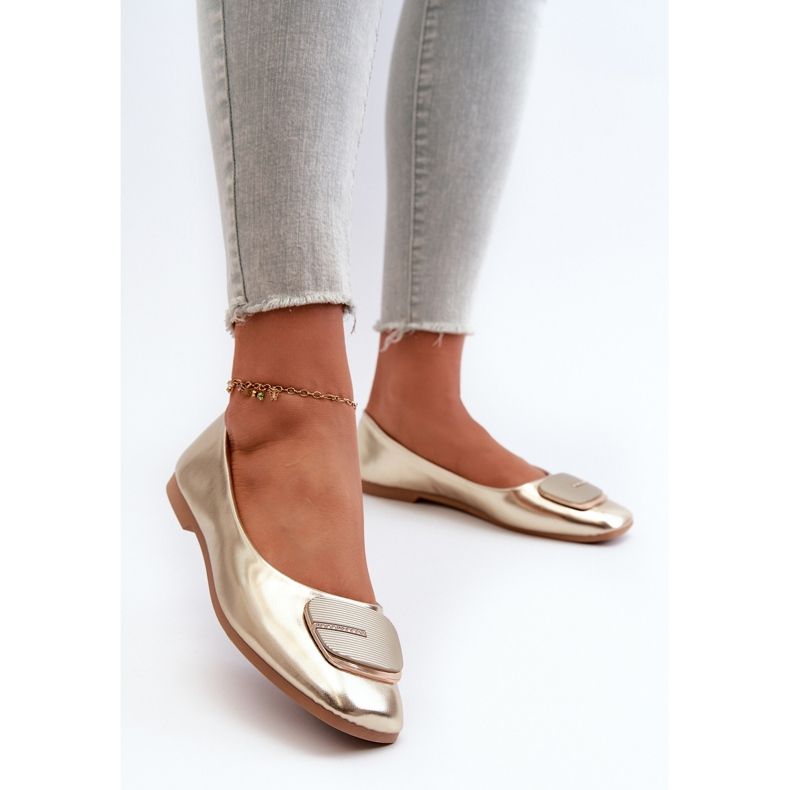 Ekologisk läderballerinor för kvinnor med gulddekoration Edoslli gyllene 2