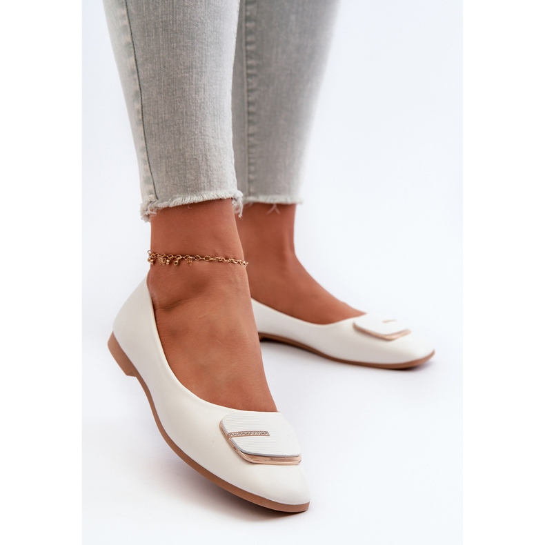 Ekologisk läderballerinor för kvinnor med dekoration, vit Edoslli 2