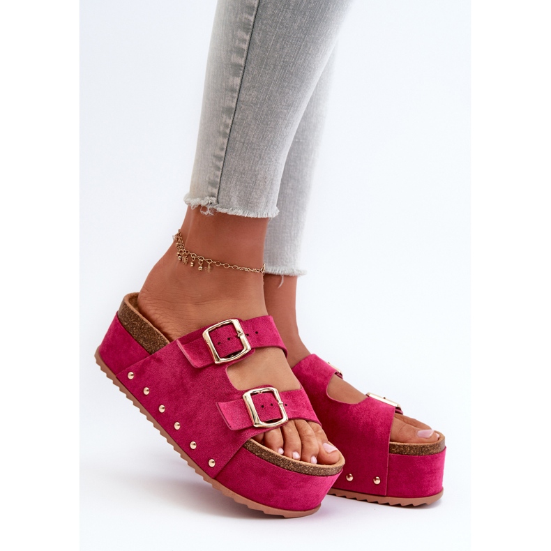 Kvinnors flipflops på en enorm plattform med spännen Fuchsia Cremila rosa 1