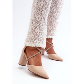 Eco Mocka högklackade pumps med beige lagra zirkoner 2