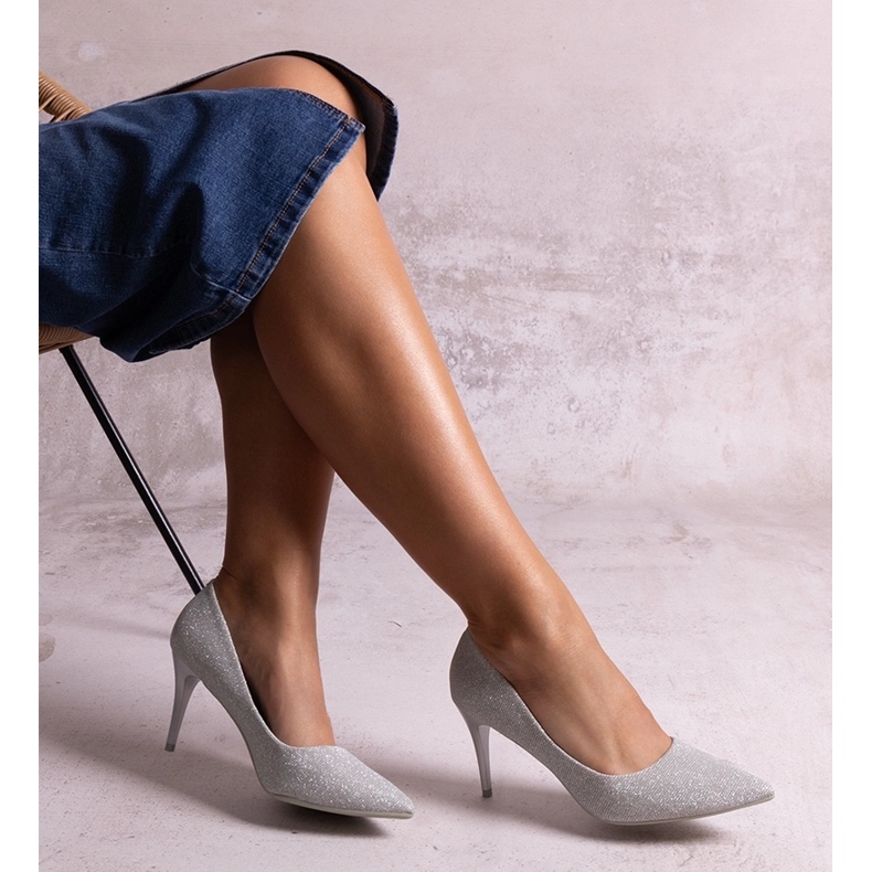 Silverglittriga höga klackar med ett Makaya-läderinlägg silver- 1