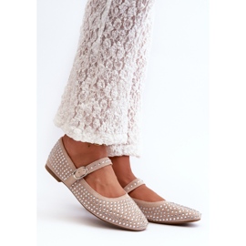 Eco Mocka Ballerinas dekorerade med beige strass Tinara 2