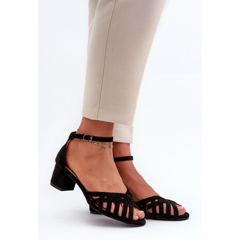 Damsandaler gjorda av ekomocka med låg klack, svart Monsha 1