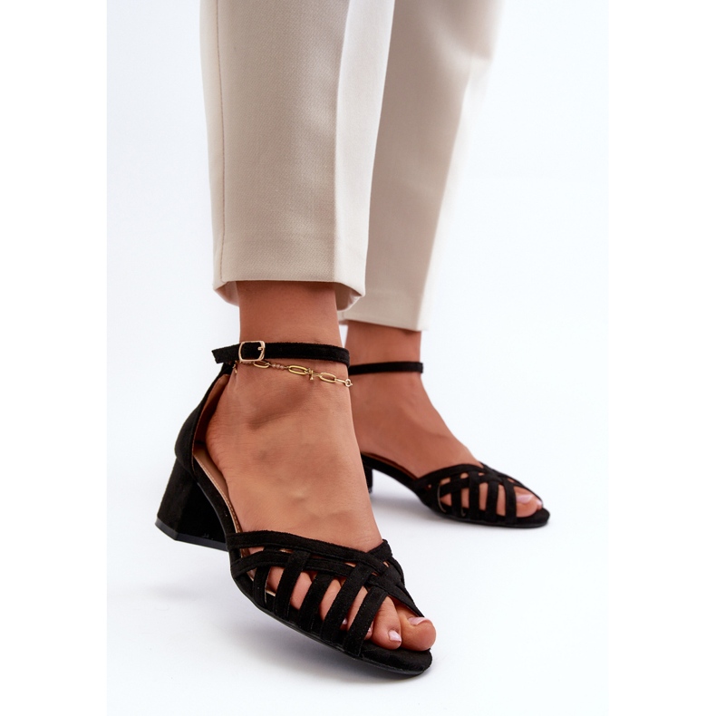 Damsandaler gjorda av ekomocka med låg klack, svart Monsha 2