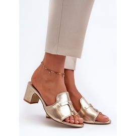 Damflip-flops gjorda av ekologiskt läder med höga klackar, guld Jemenna gyllene 1
