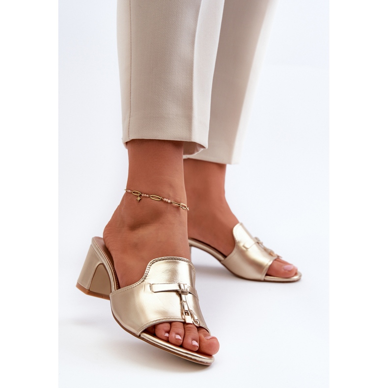 Damflip-flops gjorda av ekologiskt läder med höga klackar, guld Jemenna gyllene 2