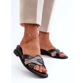 Klädd flip-flops för kvinnor med dekoration, svart Asysa 2
