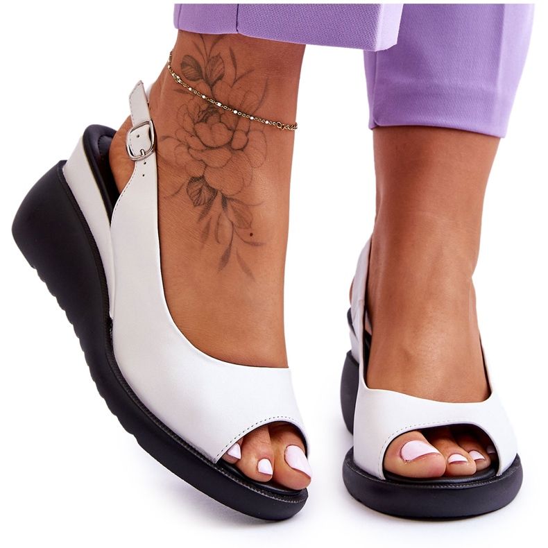 Kvinnors sandaler på kilen Sergio Leone SK853 White vit 4