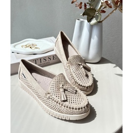 Genombrutna mockasiner för kvinnor gjorda av ekomocka, gyllene tinami 1