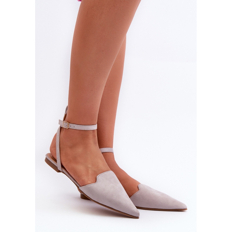 Snörning Eco Mocka Balett Flats med spetsiga tår, Grå Ellesara 1