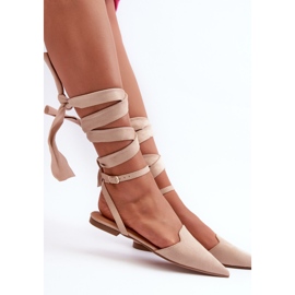 Beige snörning Eco Mocka Ballerinas med spetsiga tår Ellesara 4
