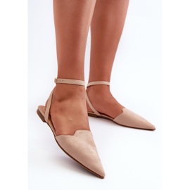 Beige snörning Eco Mocka Ballerinas med spetsiga tår Ellesara 5