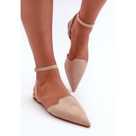 Beige snörning Eco Mocka Ballerinas med spetsiga tår Ellesara 6