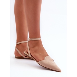 Beige snörning Eco Mocka Ballerinas med spetsiga tår Ellesara 7