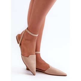 Beige snörning Eco Mocka Ballerinas med spetsiga tår Ellesara 8