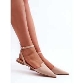 Beige snörning Eco Mocka Ballerinas med spetsiga tår Ellesara 10