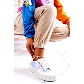 Låga kvinnors sneakers på blårosaplattformen mångfärgad 2