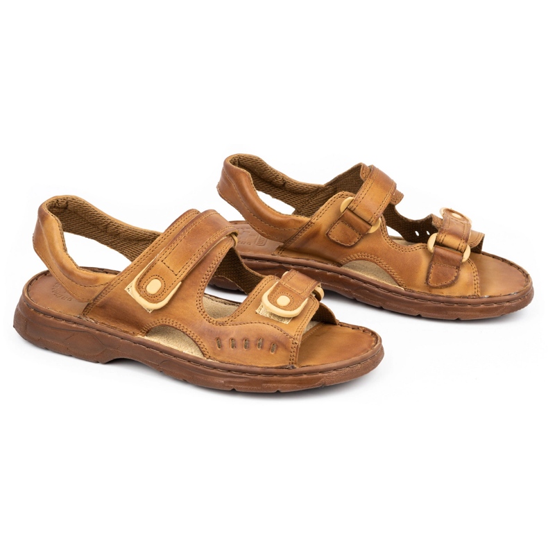 ŁUKPOL Lädersandaler för män med kardborre 812 brun 2