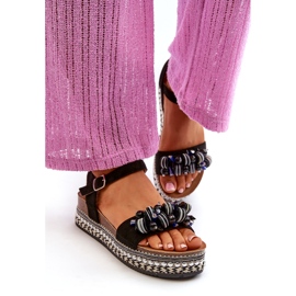 S.Barski Kvinnors sandaler på kil och plattform med dekorationer S. Barski HY056 Black svart 1