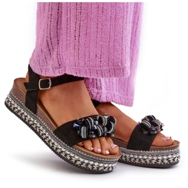 S.Barski Kvinnors sandaler på kil och plattform med dekorationer S. Barski HY056 Black svart 4