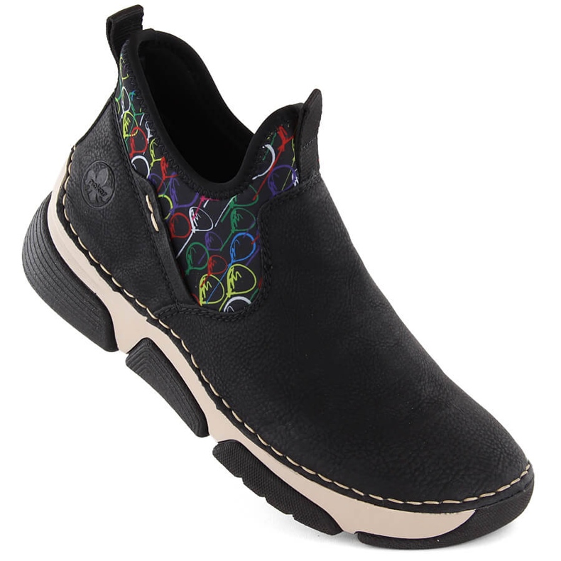 Bekväma damsvarta slip-on ankelboots Rieker 45957-00 1