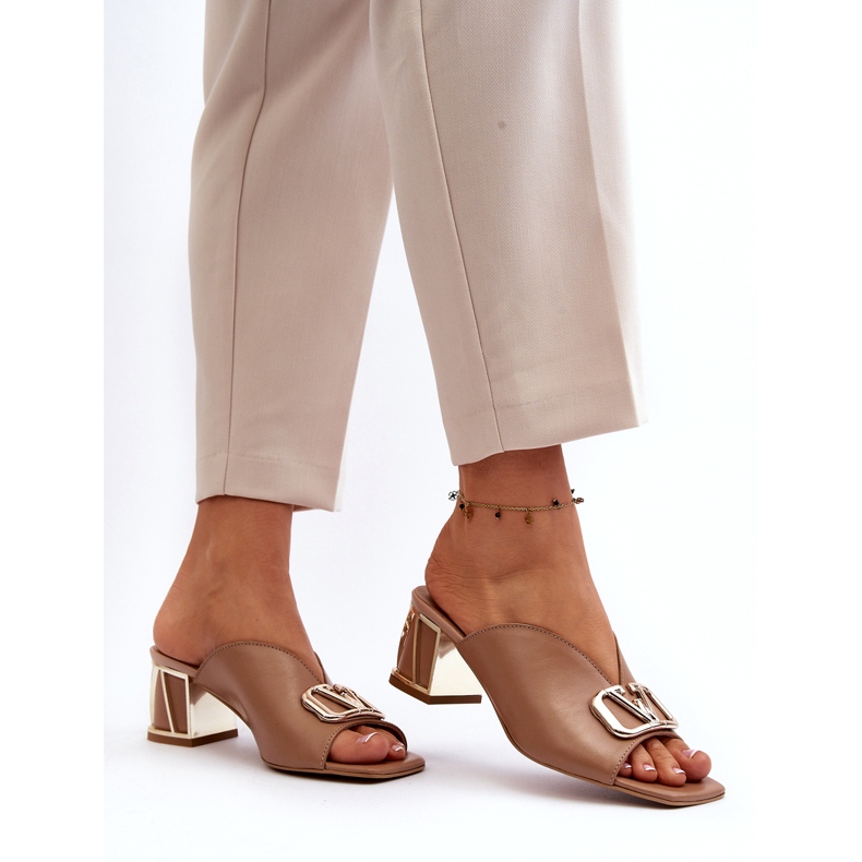 Elegant flip-flops med hög klack för kvinnor Laura Messi 2771 Beige 3