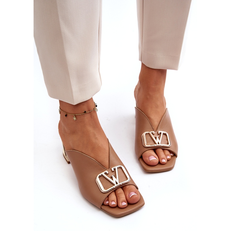 Elegant flip-flops med hög klack för kvinnor Laura Messi 2771 Beige 2