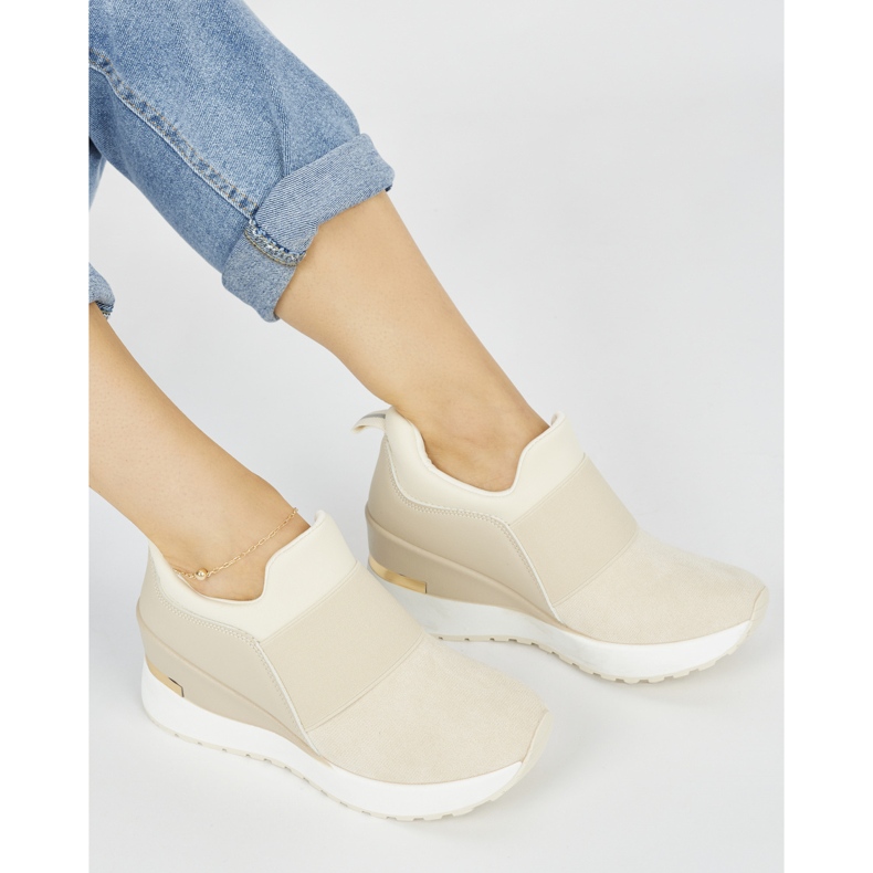 Ljusbeige wedge sneakers för kvinnor 1