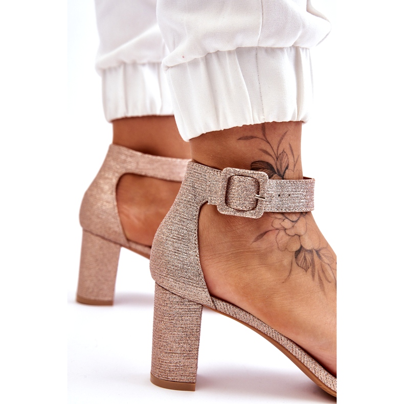 Blanka sandaler med hög klack, roséguld gyllene 3