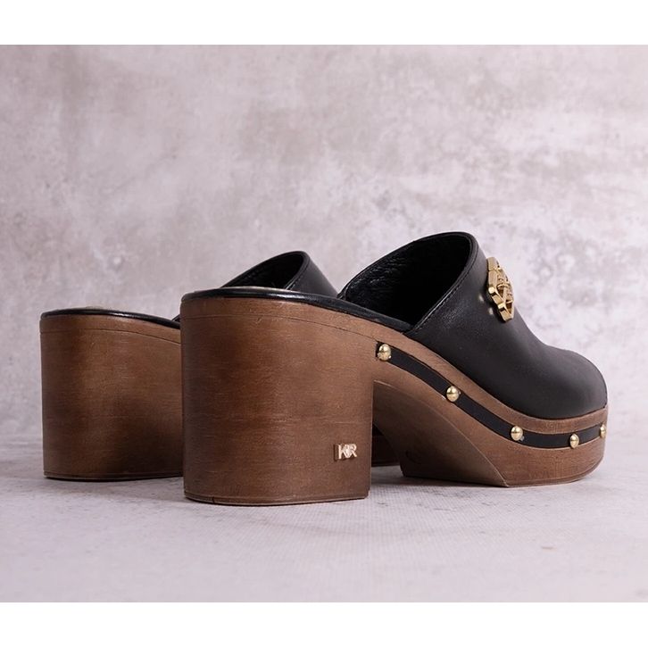 Svart KARINO läder högklackade mulor 1