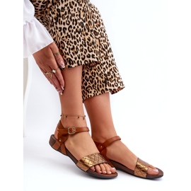 Zazoo 40027 platta lädersandaler för kvinnor, koppar brun 3