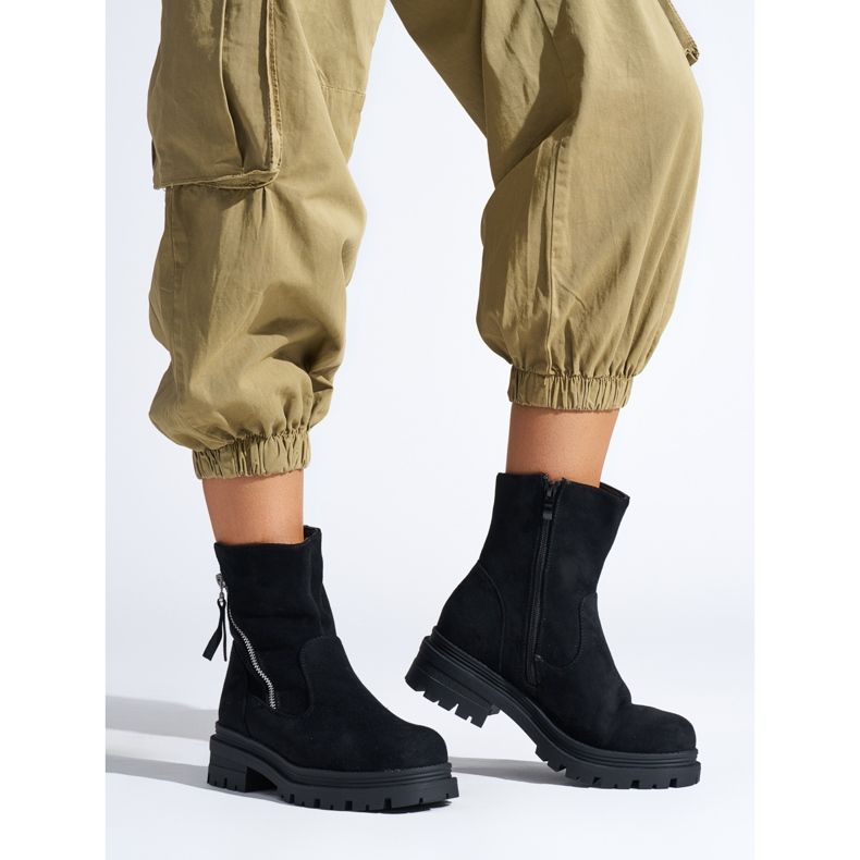 Svarta ankelstövlar för kvinnor med dekorativ dragkedja 1