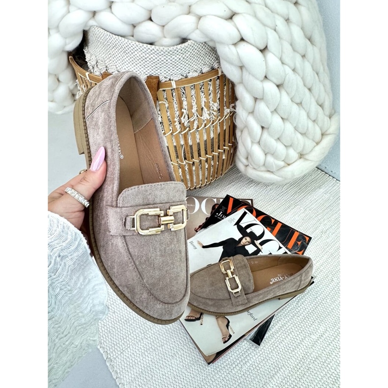 Mockasiner för kvinnor med platt klack, mörkbeige misal 1