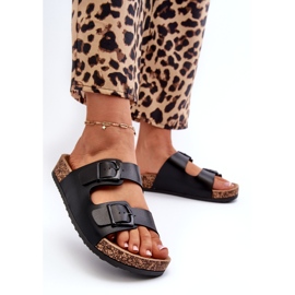 Evento Damflip-flops på en korkplattform med spännen, svart Klinesta 1