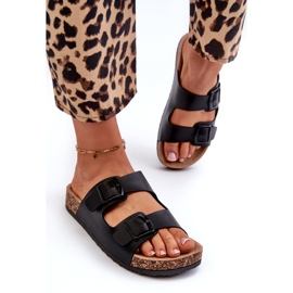 Evento Damflip-flops på en korkplattform med spännen, svart Klinesta 2